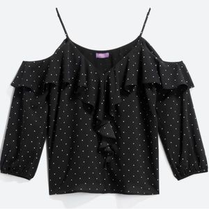 TRULY POPPY
Tate Cold Shoulder Ruffle Top